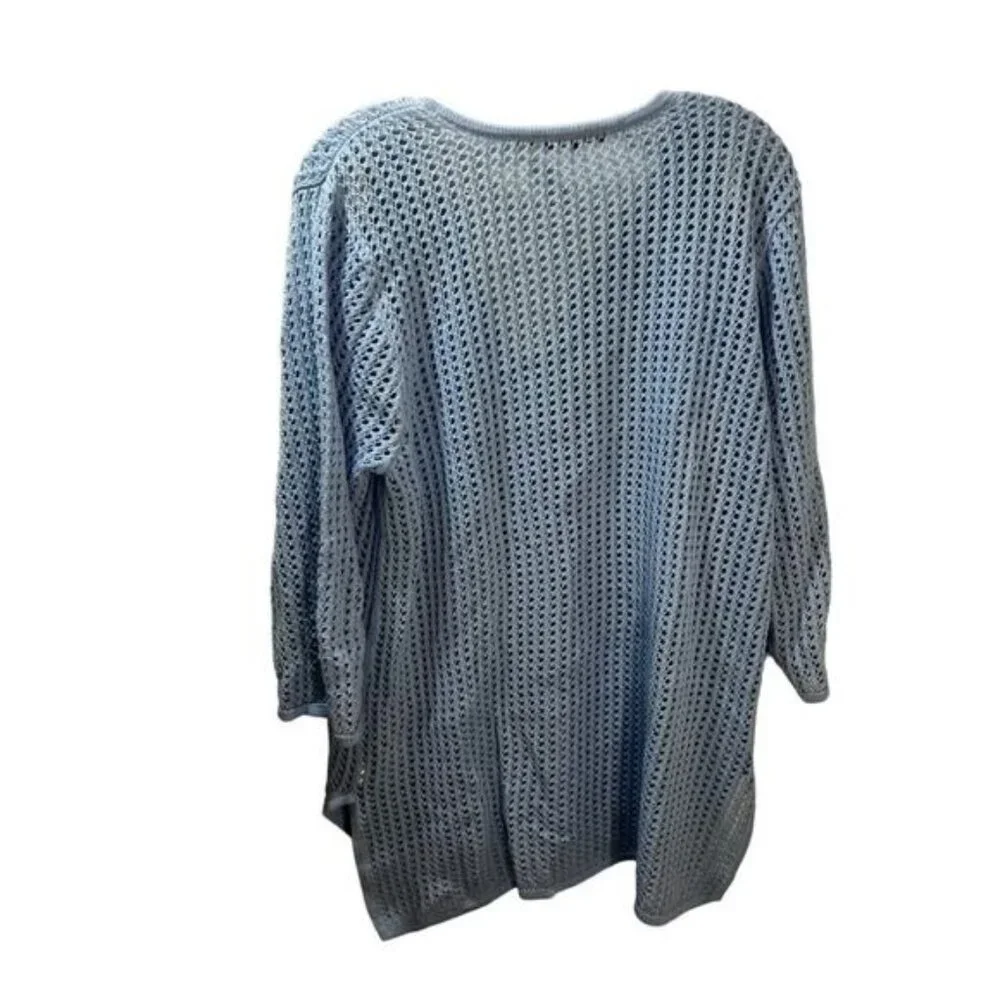NEW Jeanne Pierre Cable Knit Sweater Light Blue Split Neckline‎ XL